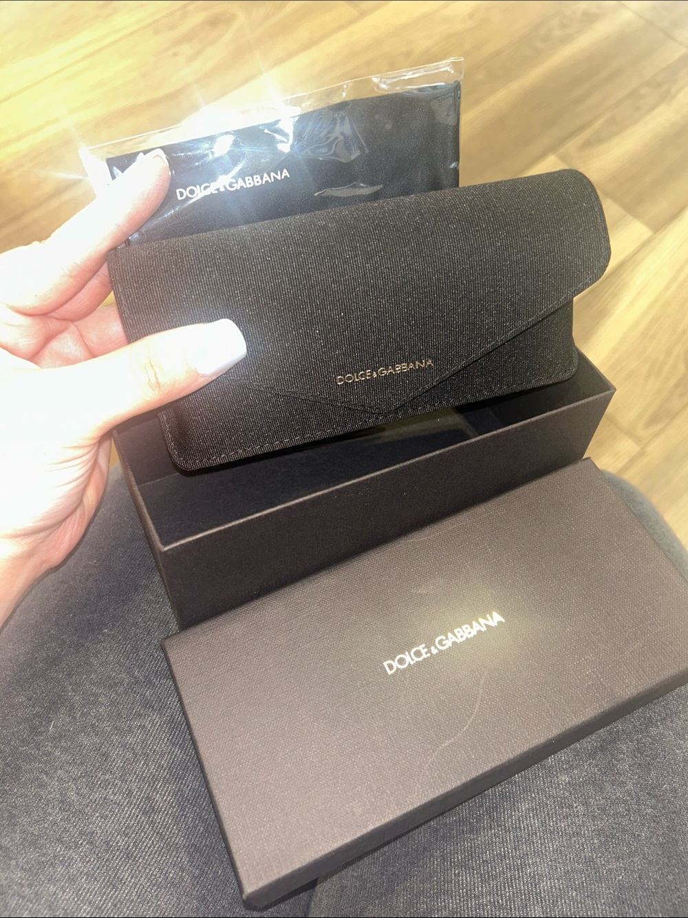 Dolce & Gabbana Black Textured Sunglass Case with Gold Logo Brand New